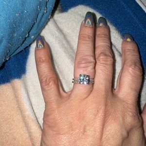 Size 5 2ct Moissanite, Platinum, & Natural Diamond Wedding Set. Repaired/cleaned